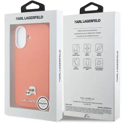 Karl Lagerfeld PU Karl and Choupette Heads Pins MagSafe kryt iPhone 17 oranžový