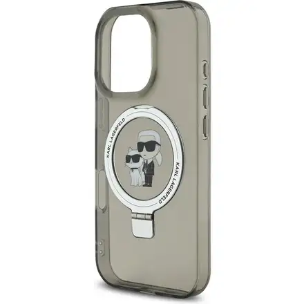 Karl Lagerfeld Ringstand Karl and Choupette MagSafe kryt iPhone 16 Pro Max černý