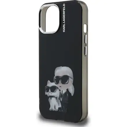 Karl Lagerfeld IML Aquarelle Karl and Choupette kryt iPhone 15 černý