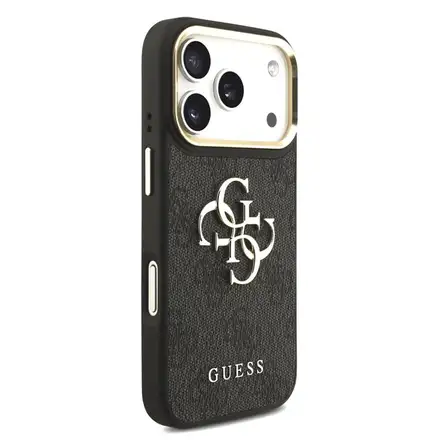 Guess PU Leather 4G Gold Frame MagSafe kryt iPhone 18 Pro černý