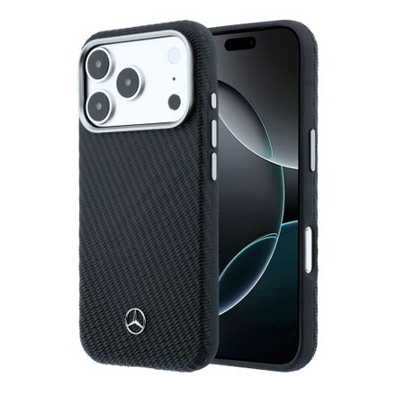 Mercedes PU Leather Wood Semi Wrap MagSafe Kryt pro iPhone 17 Pro Max černý
