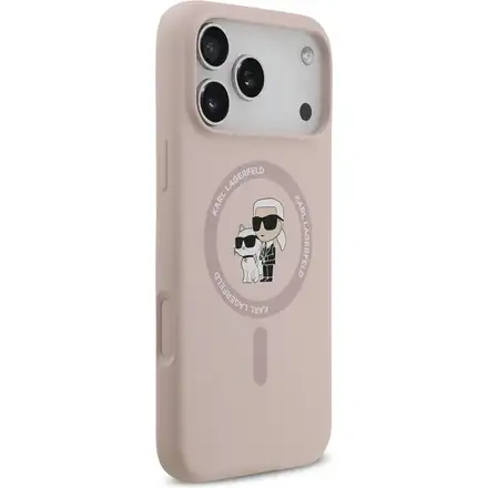 Karl Lagerfeld Liquid Silicone Karl and Choupette MagSafe kryt iPhone 17 Pro růžový