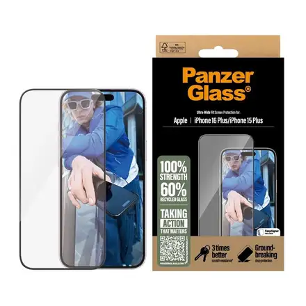 PanzerGlass ochranné sklo UWF pro iPhone 16 Plus/15 Plus-Black Frame