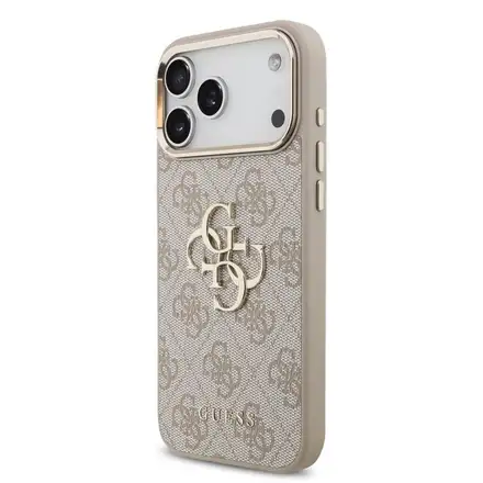 Guess PU Leather 4G Metal Logo Gold Frame kryt iPhone 18 Pro Max růžový