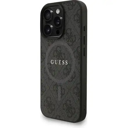 Guess PU Leather 4G Colored Ring Strap MagSafe kryt iPhone 16 Pro Max černý