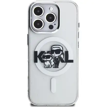 Karl Lagerfeld IML Glitter Karl and Choupette Sketch MagSafe kryt iPhone 16 Pro průhledná