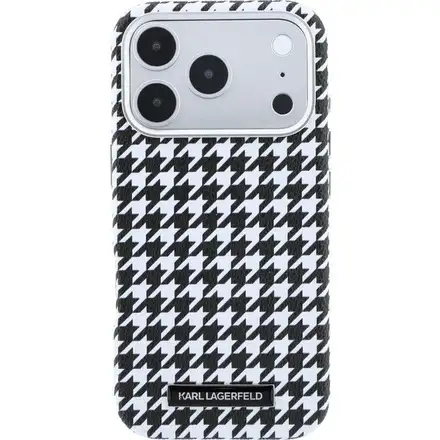Karl Lagerfeld PU Houndstooth Resin Plate MagSafe kryt iPhone 17 Pro černý