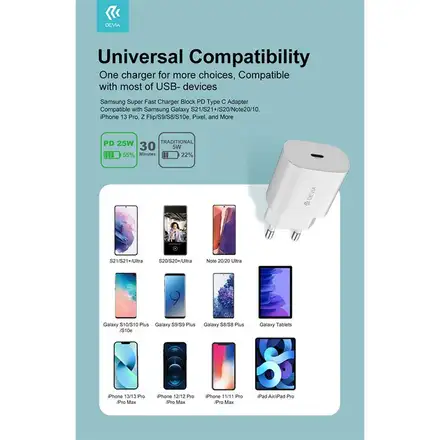 Devia síťová nabíječka Smart series PD Quick Charger 25W - White