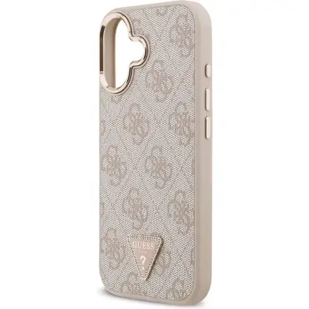 Guess PU Leather 4G Strass Triangle Logo Gold Frame MagSafe kryt iPhone 17 růžový