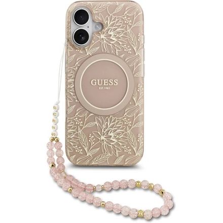 Guess IML Flowers Allover Strap MagSafe kryt iPhone 17 růžový