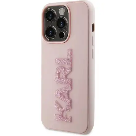 Karl Lagerfeld 3D Rubber Glitter Logo Karl kryt iPhone 15 Max Pro růžový