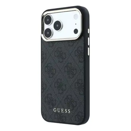 Guess PU Leather 4G Gold Frame MagSafe kryt iPhone 18 Pro černý