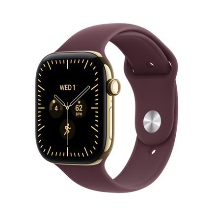 Apple Watch Series 12 GPS + Cellular 46mm Radiant Gold Titanium Case with Burgundy Sport Band - S/M