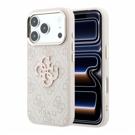 Guess PU 4G Resin Metal Logo kryt iPhone 18 Pro Max růžový