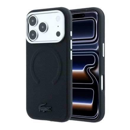 Lacoste PVC Petit Pique Semi Wrap Embossed MagSafe kryt iPhone 18 Pro Max černý