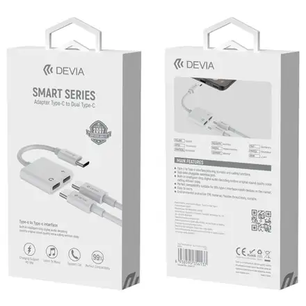Devia Smart Series Adapter USB-C do Dual USB-C - White