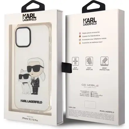 Karl Lagerfeld IML Glitter Karl a Choupette NFT kryt iPhone 12/12 Pro průhledný