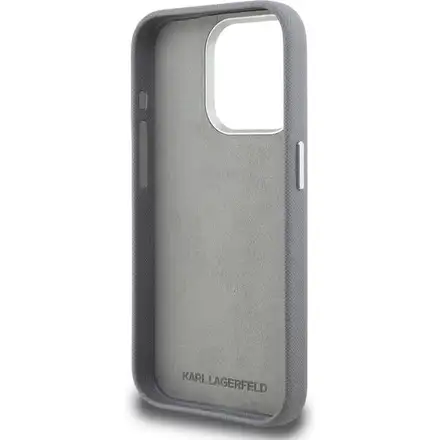Karl Lagerfeld Grained PU K&CH Heads kryt iPhone 15 Pro Max šedý