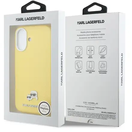 Karl Lagerfeld PU Karl and Choupette Heads Pins MagSafe kryt iPhone 17 žlutý