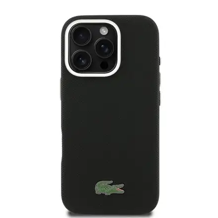 Lacoste PVC Iconic Petit Pique Metal Logo MagSafe kryt iPhone 16 Pro Max černý