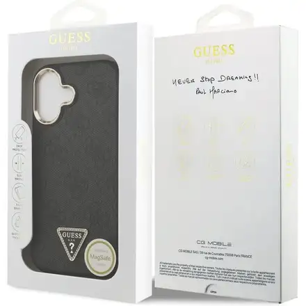 Guess PU Leather 4G Strass Triangle Logo Gold Frame MagSafe kryt iPhone 17 černý