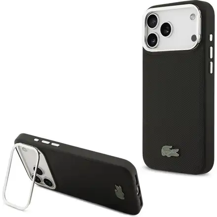 Lacoste Iconic Petit Pique Camera Stand MagSafe kryt iPhone 17 Pro černý