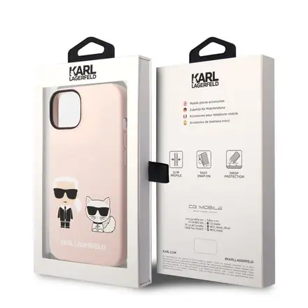 Karl Lagerfeld MagSafe Liquid Silicone Karl and Choupette kryt iPhone 14 Plus růžový