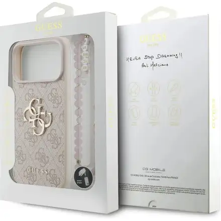 Guess PU 4G Metal Logo Strap kryt iPhone 17 Pro Max růžový