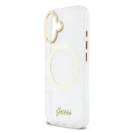 Guess IML Glitter Script Strap MagSafe kryt iPhone 17 bílý