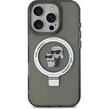 Karl Lagerfeld Ringstand Karl and Choupette MagSafe kryt iPhone 16 Pro Max černý
