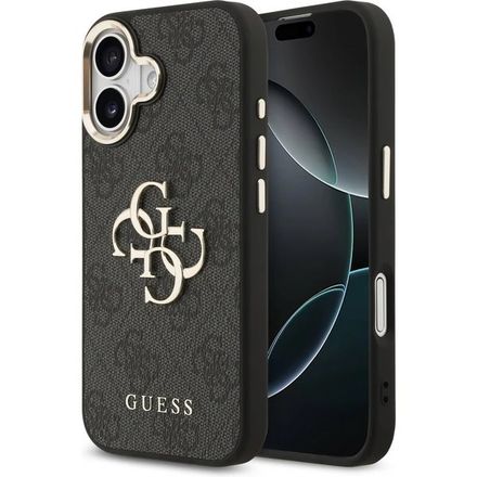 Guess PU Leather 4G Metal Logo Gold Frame kryt iPhone 17 černý
