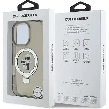 Karl Lagerfeld Ringstand Karl and Choupette MagSafe kryt iPhone 16 Pro Max černý