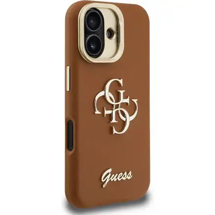 Guess PU Grained 4G Logo Stand Camera Frame kryt iPhone 16 hnědý