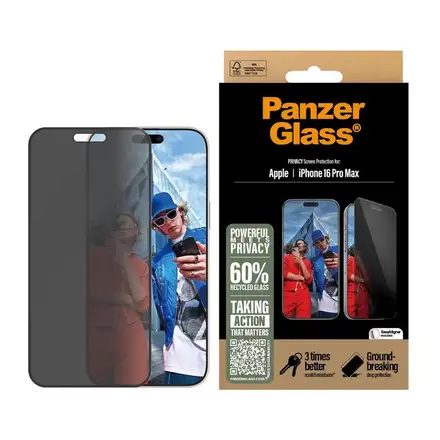 PanzerGlass ochranné sklo UWF Privacy pro iPhone 16 Pro Max - Black Frame