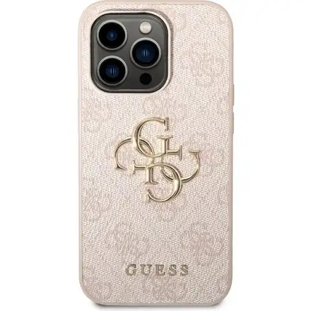 Guess PU 4G Metal Logo kryt iPhone 14 Pro Max růžový