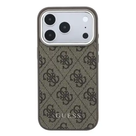 Guess PU Leather 4G Gold Frame MagSafe kryt iPhone 18 Pro hnědý
