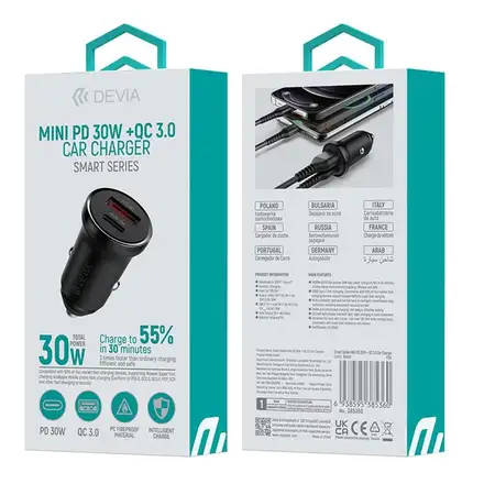 Devia nabíječka do auta Smart Series mini PD 30W Fast Car Charger - Black