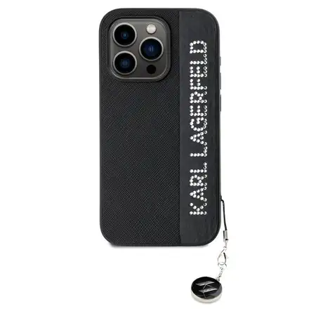 Karl Lagerfeld PU Saffiano Rhinestone Charm kryt iPhone 15 Pro Max černá