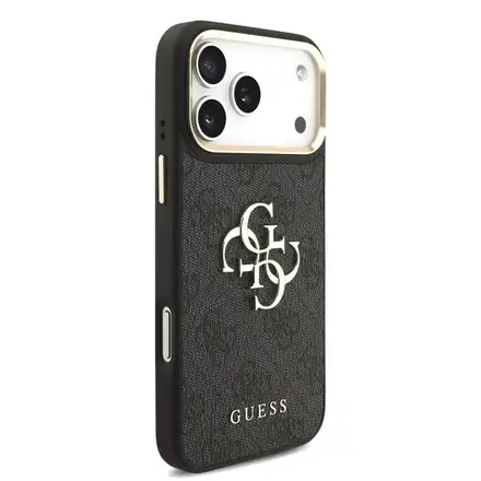 Guess PU Leather 4G Gold Frame MagSafe kryt iPhone 18 Pro černý