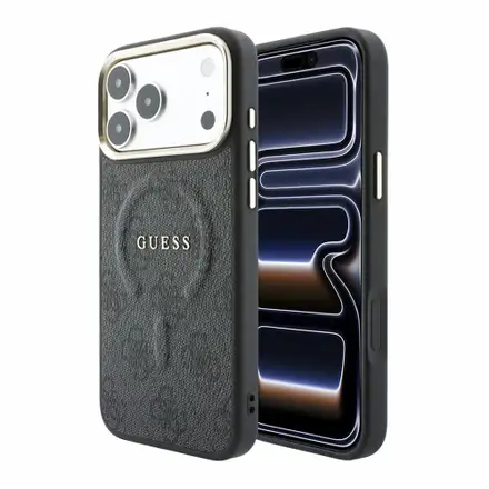 Guess PU Leather 4G Gold Frame Embossed MagSafe kryt iPhone 18 Pro Max černý