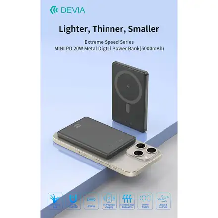 Devia powerbank Extreme Speed Series Mini Magnetic 5.000 mAh PD 20W-Space Gray