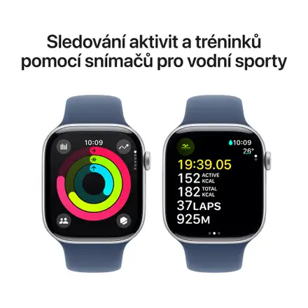 Apple Watch Series 10 GPS 46mm Stříbrný hliník s denimovým sportovním řemínkem - M/L