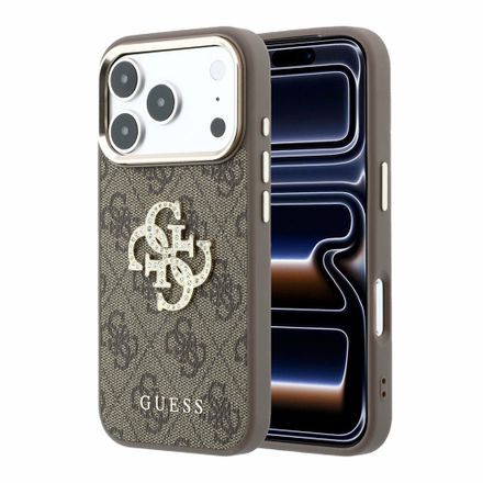 Guess PU 4G Strass Metal Logo kryt iPhone 18 Pro Max hnědý