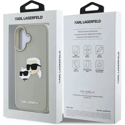 Karl Lagerfeld 3D Rubber Double Heads kryt iPhone 16 béžový