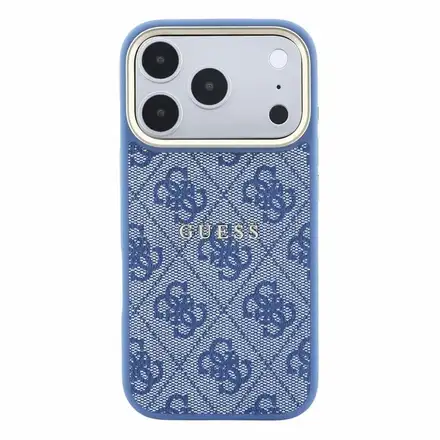 Guess PU Leather 4G Gold Frame Embossed MagSafe kryt iPhone 18 Pro modrý