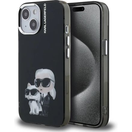 Karl Lagerfeld IML Aquarelle Karl and Choupette kryt iPhone 15 černý