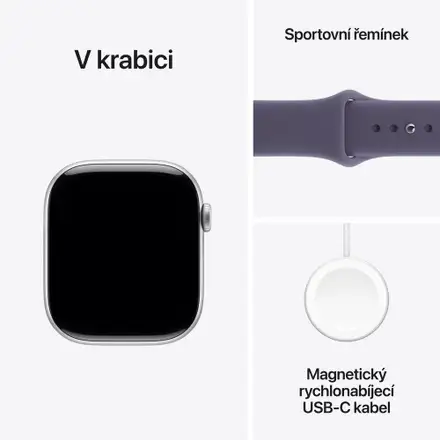 Apple Watch Series 11 GPS 46mm Stříbrný hliník s mlžně fialovým sportovním řemínkem - M/L