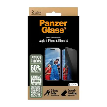 PanzerGlass ochranné sklo UWF Privacy pro iPhone 16/15 - Black Frame