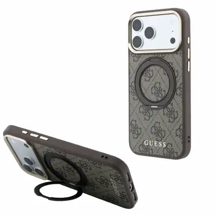 Guess PU 4G Ring Stand MagSafe kryt iPhone 18 Pro Max hnědý