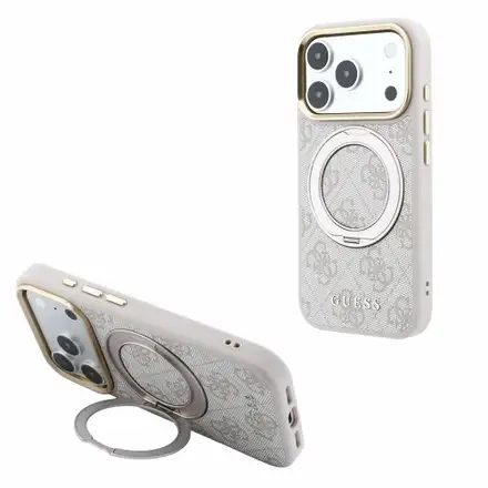 Guess PU 4G Ring Stand MagSafe kryt iPhone 18 Pro růžový